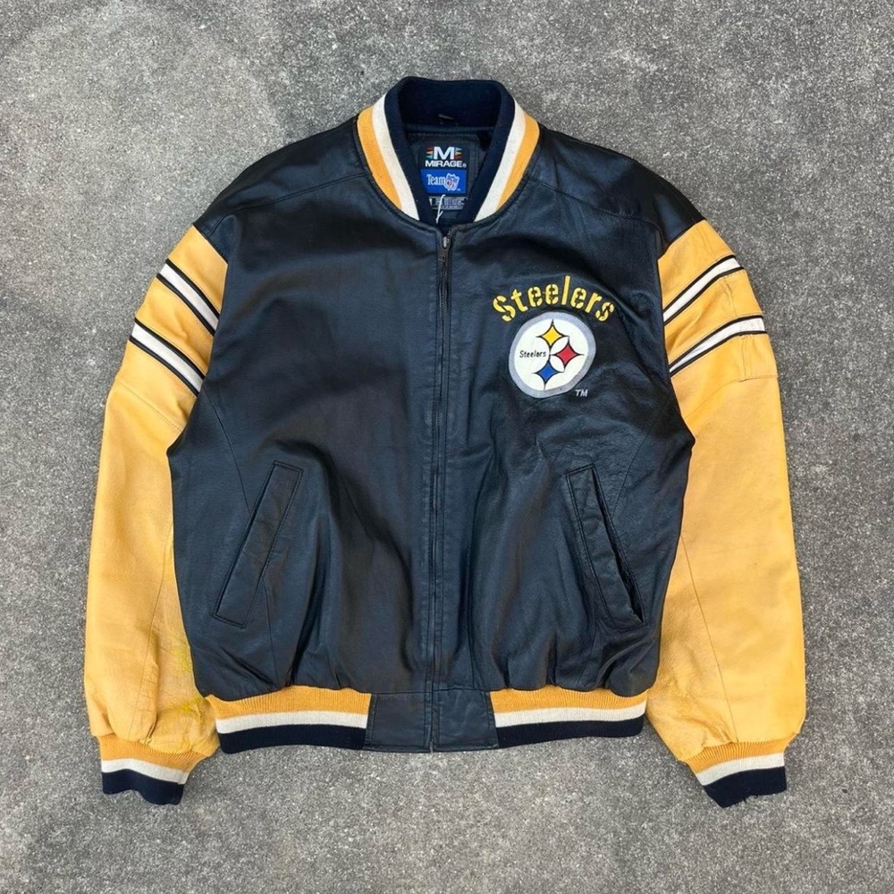 90s mirage leather Steelers Jacket